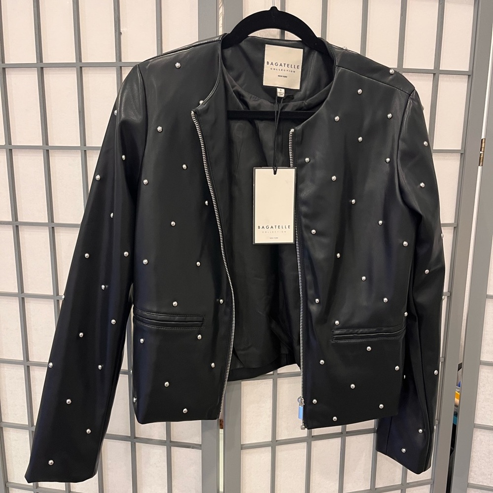 Bagatelle Black Pearl-Studded Leather Jacket